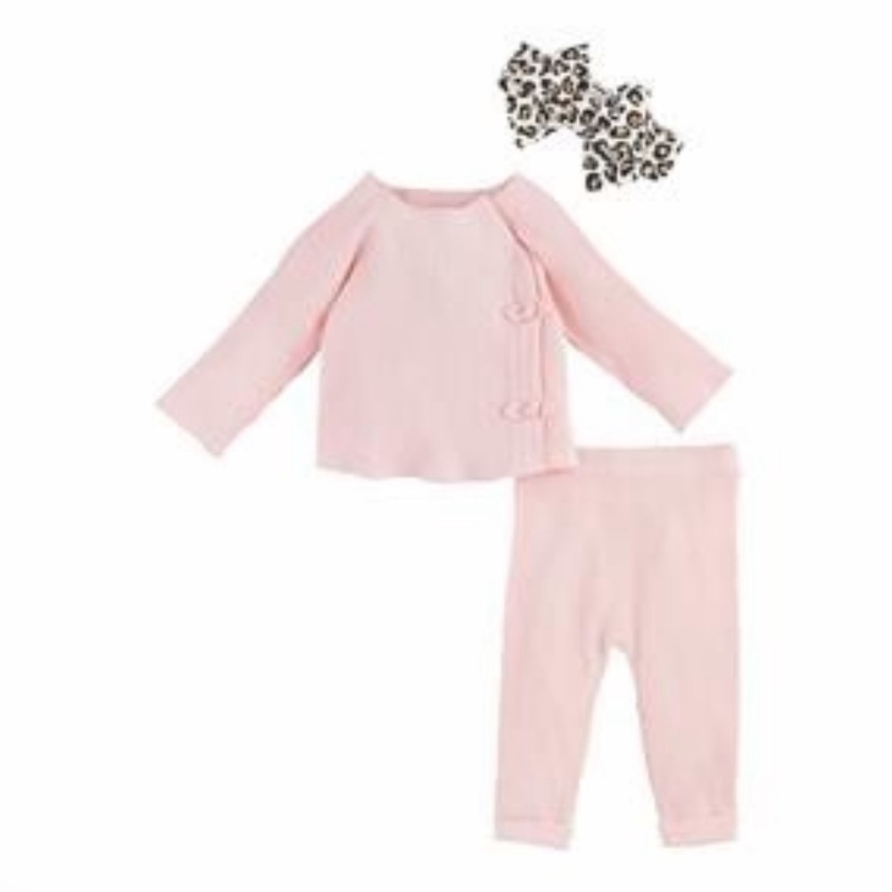 Mud Pie Pink Ribbed Knit Pant Set